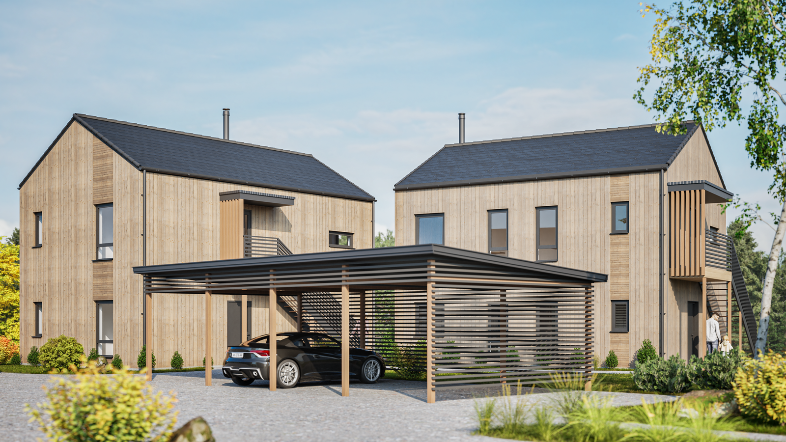 Illustrasjonsbilde utvendig med carport Galleribilde