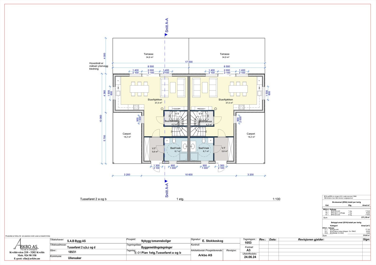 Tussefaret 2 A og B - plantegning 1. etasje. Galleribilde