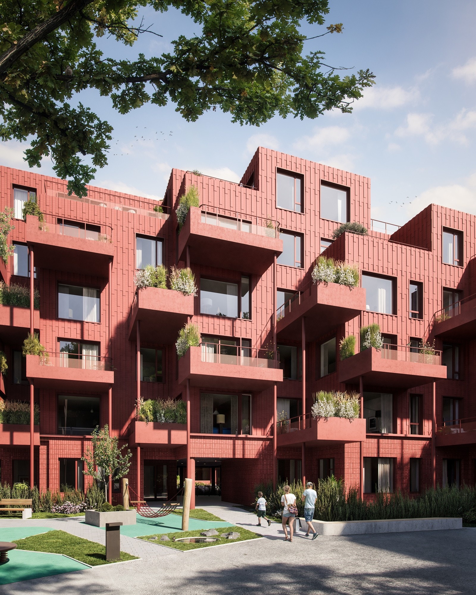 De aller fleste leilighetene får sin egen, store plantekasse, hvor de som bor der kan dyrke planter og vekster etter egne ønsker. Galleribilde