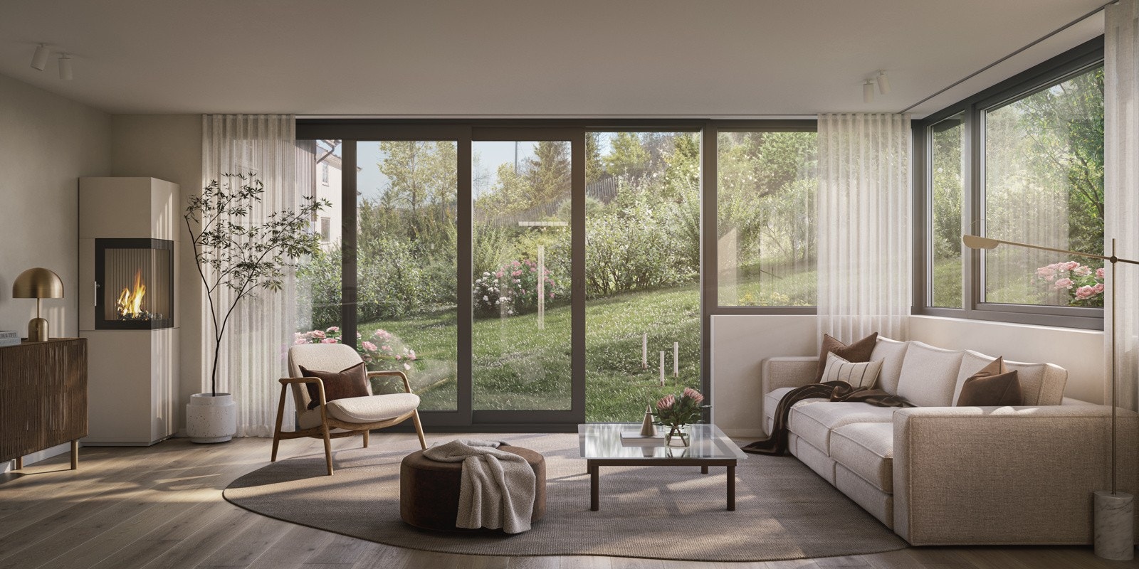 Røahagan-18 - Interiør stue i eneboligen (hus 3). Illustrasjon - avvik vil forekomme. Galleribilde