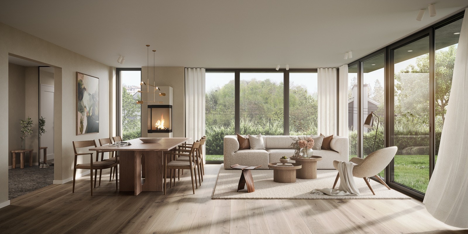 Røahagan-18 - Interiør stue og eller spisestue i tomannsbolig (hus 1). Illustrasjon - avvik vil forekomme. Galleribilde