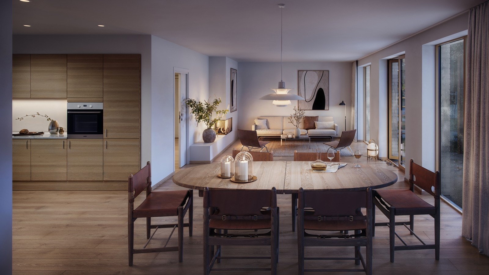 Uansett årstid med vannbåren varme er leiligheten alltid optimalt temperert. Avtrekksvarmepumpe sørger for både balansert ventilasjon, effektiv oppvarming og lave strømregninger.) Galleribilde