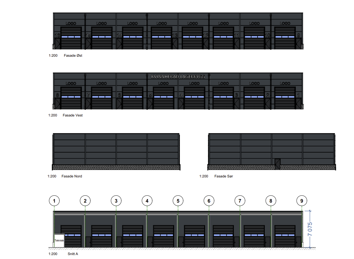 Illustrasjon fasade og snitt Galleribilde