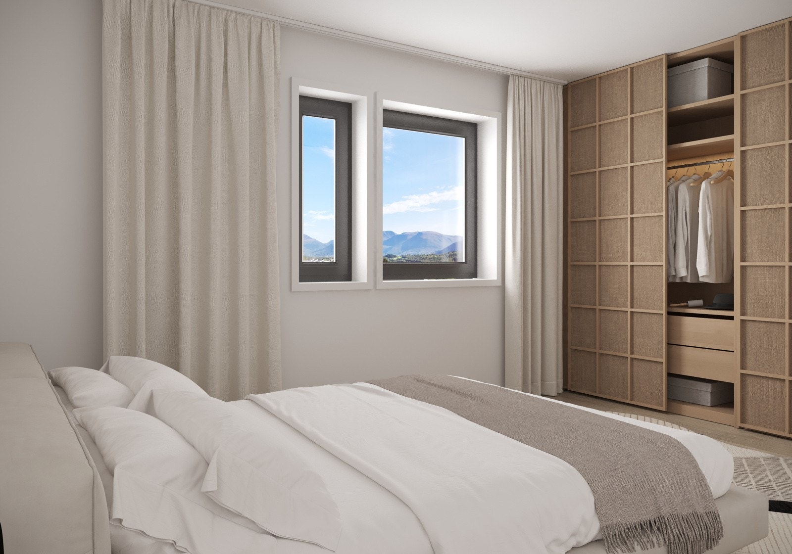 Illustrasjon av 4-mannsbolig med heis og garasje med leilighetsbenevnelse. Avvik vil forekomme. Galleribilde