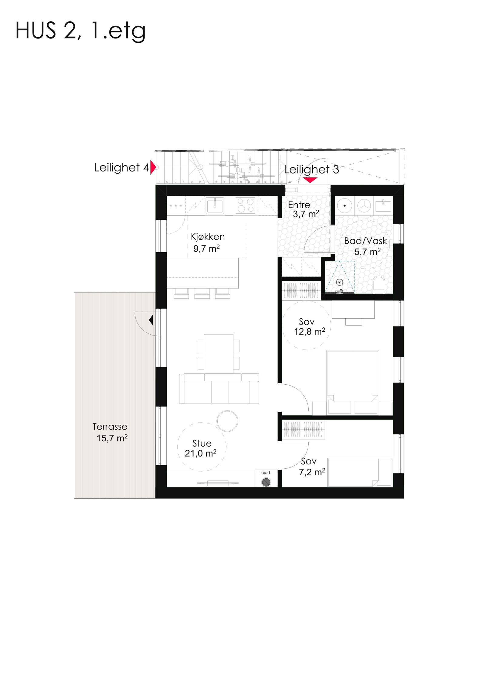 Illustrasjonsbilde Hus 2 plan 1 (mulighet for 3 soverom) Galleribilde