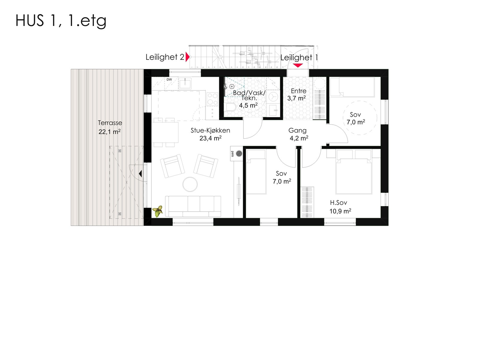 Illustrasjonsbilde Hus 1 plan 1 Galleribilde