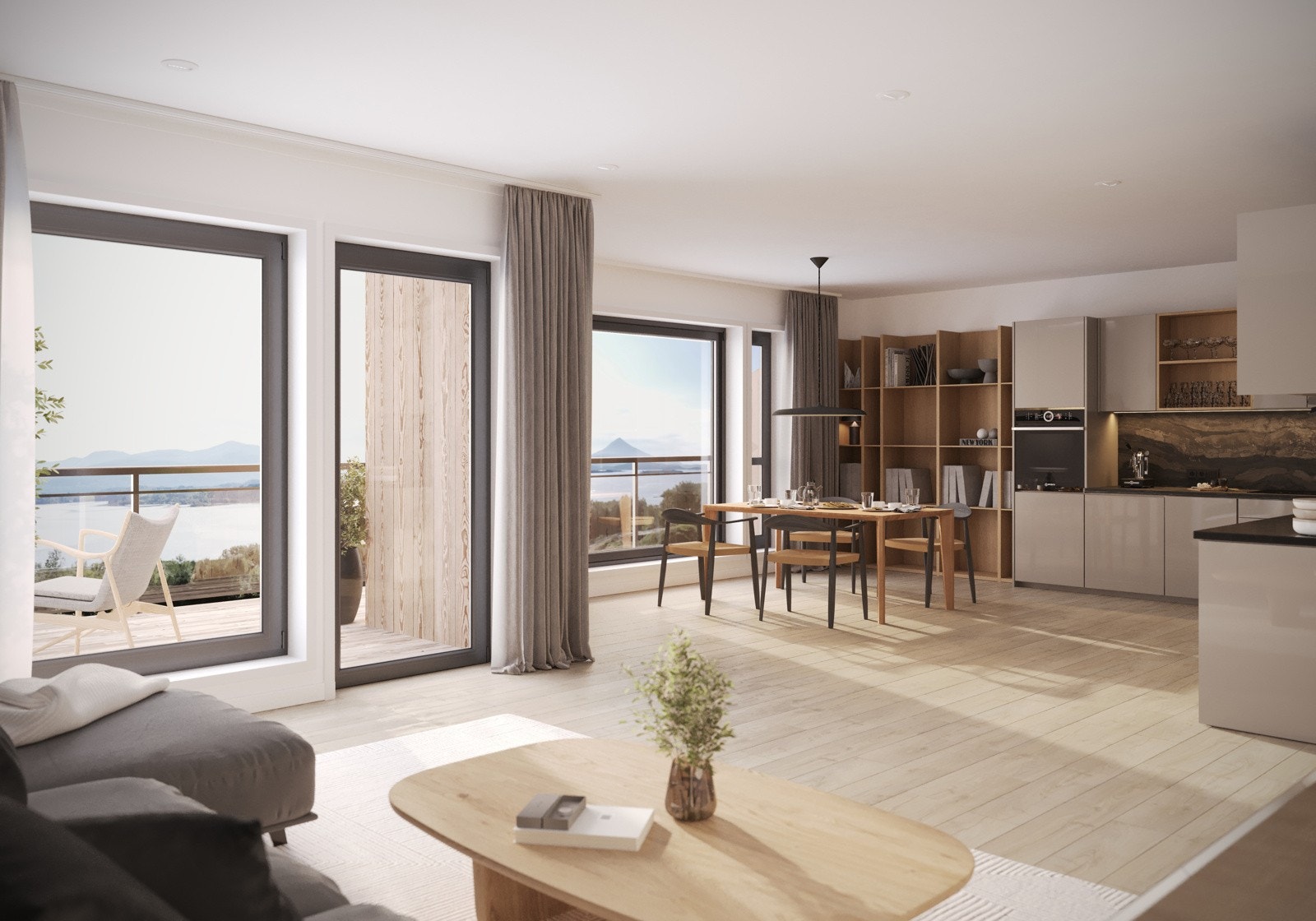 Illustrasjon av 4-mannsbolig med heis og garasje med leilighetsbenevnelse. Avvik vil forekomme. Galleribilde