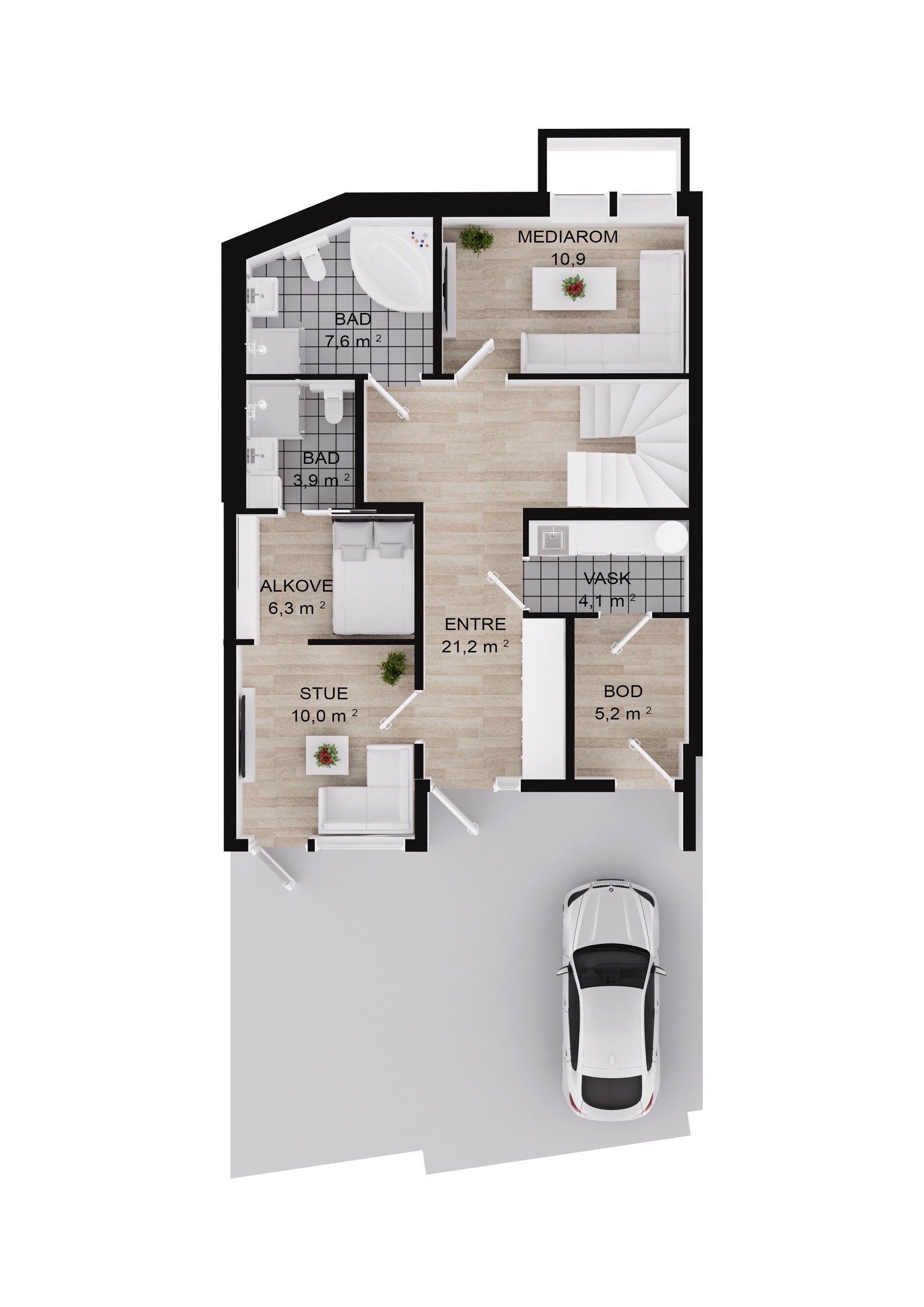 Plantegning u.etg. Se hybel med stue/alkove og bad. Om hybel ikke ønskes, kan den tas i bruk som en del av boligen. Galleribilde