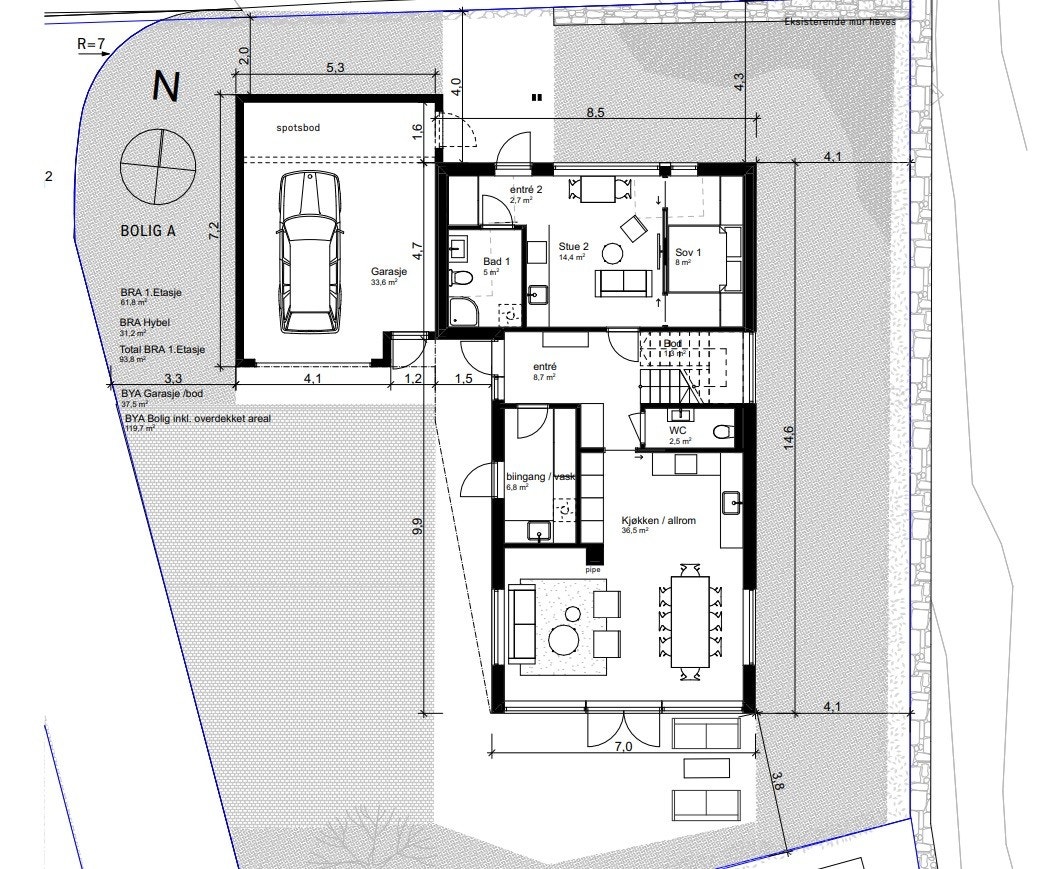Plantegning Åsenhaugen 4 1. etasje. Galleribilde