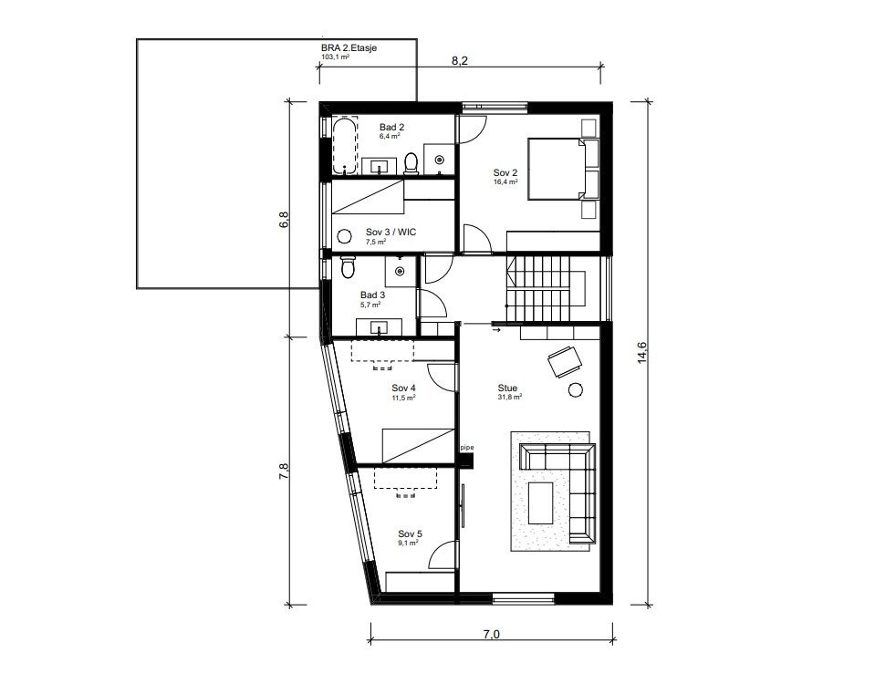Plantegning Åsenhaugen 4 2. etasje. Galleribilde
