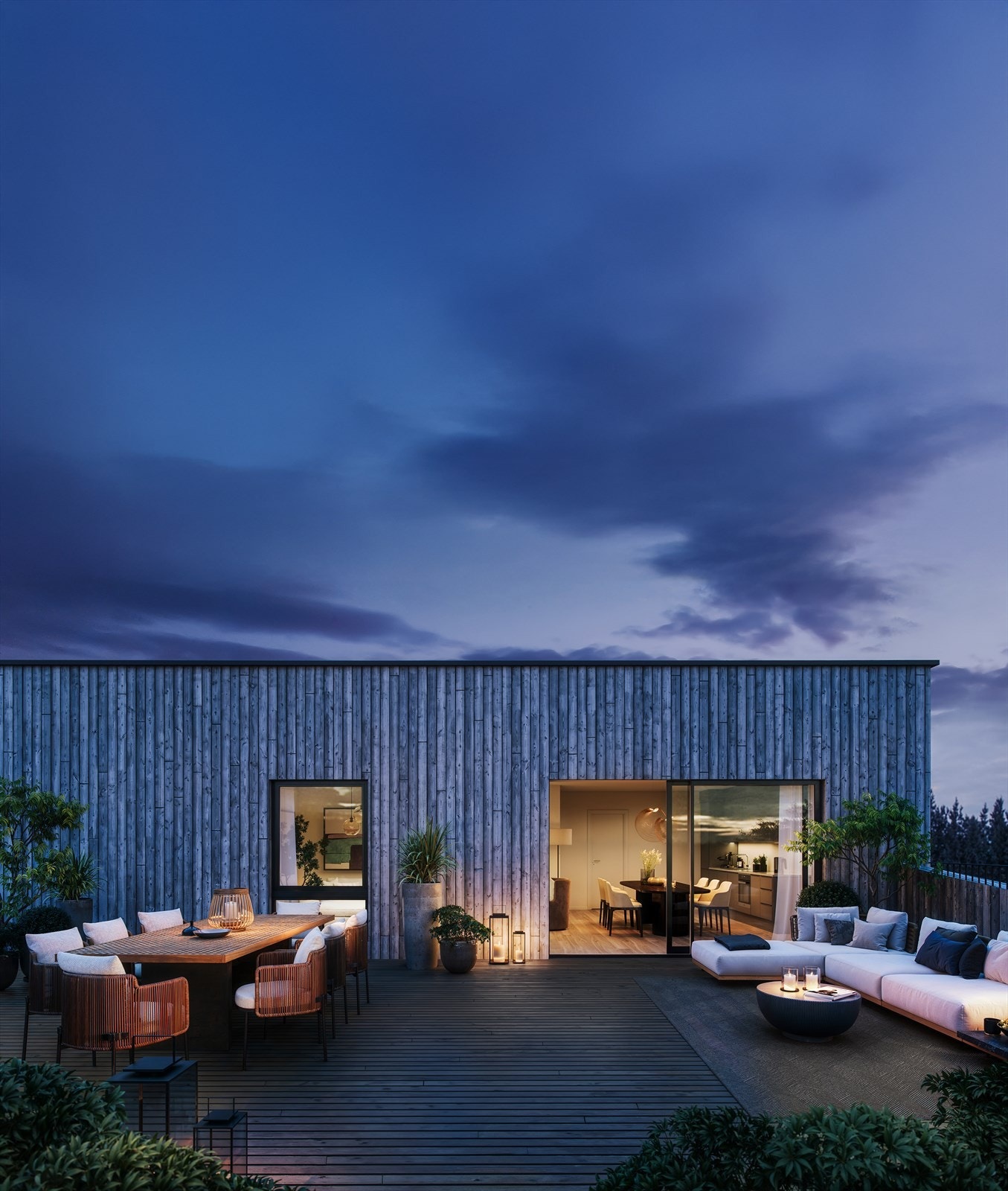 Sommerkveld på takterrassen til leilighet 1A-0501. Galleribilde