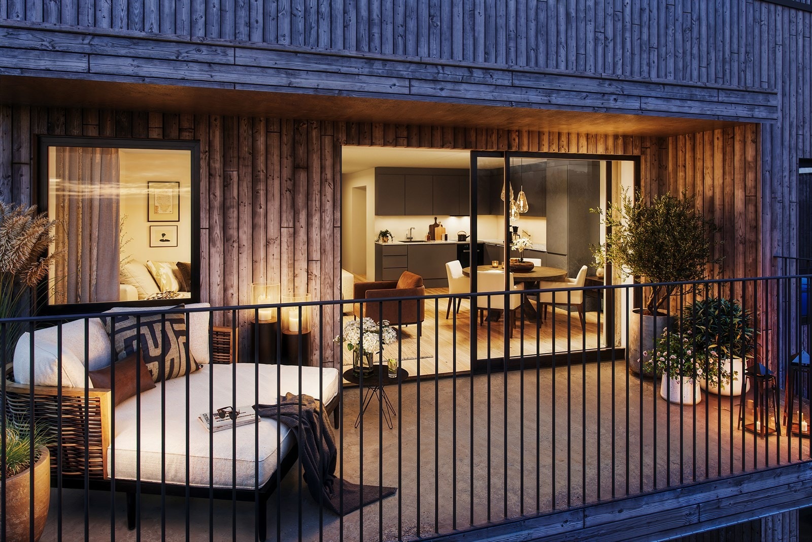 Fra leilighet 1A-H0303 og en av de to flotte balkongene som denne leiligheten har. Denne er sydvendt på14,5 m2 og får fine solforhold og god utsikt over Nittedal. Galleribilde