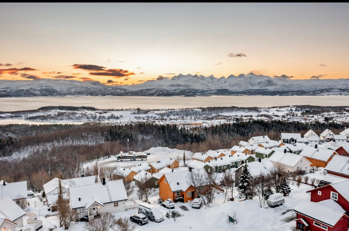 Busstopp nede ved huset. Galleribilde