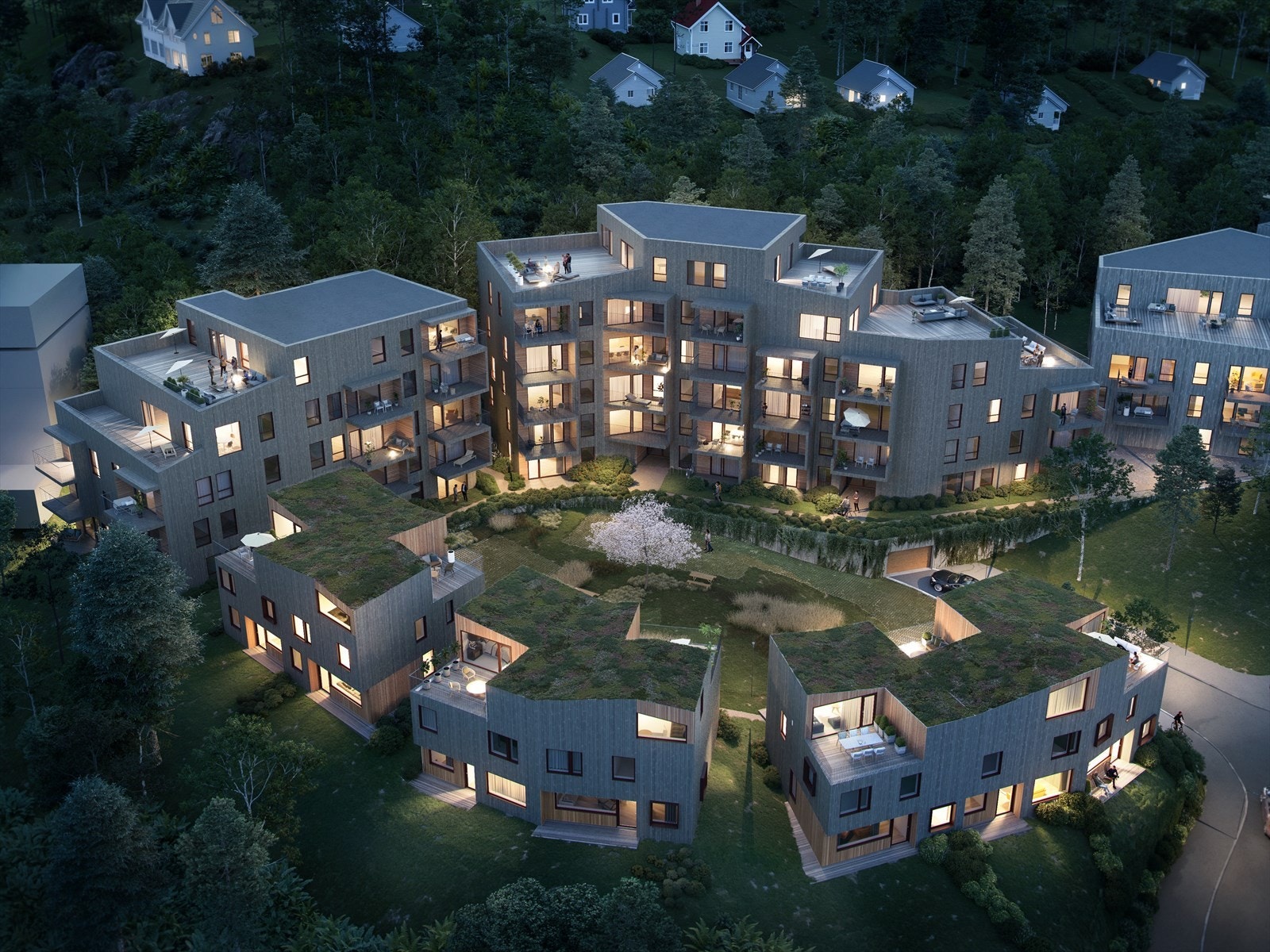 Rotneshagen trinn 2 med 43 nye leiligheter - Rotnes "by night" Galleribilde