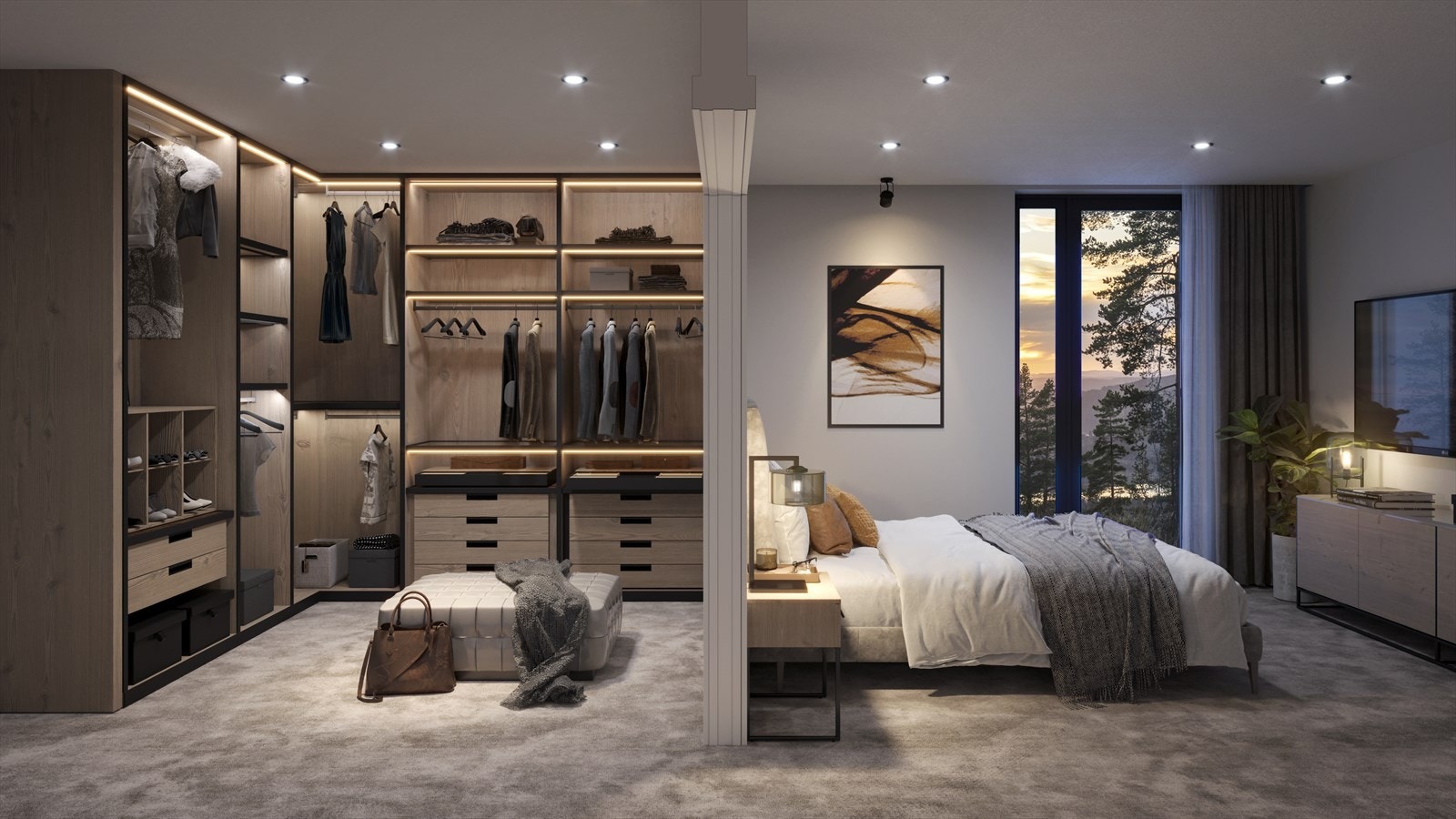 Det blir to til fire soverom i leilighetene, og alle får egen mastersuite med bad og garderobe. Illustrasjonsfoto fra leilighet E. Galleribilde