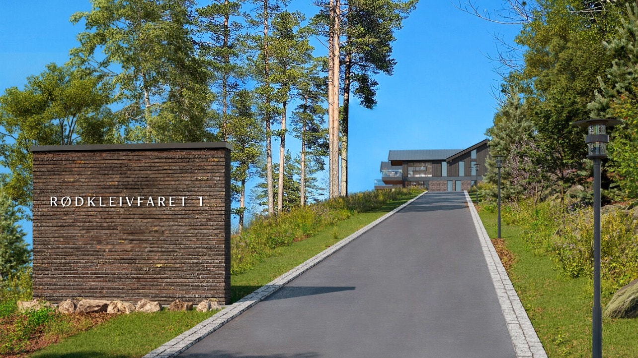 Her skal den gamle «Trollvasshytta» erstattes av et nytt og unikt boligbygg med 5 svært eksklusive villaleiligheter. Prosjektet er tegnet av anerkjente Heggelund Koxvold. Illustrasjonsfoto. Galleribilde