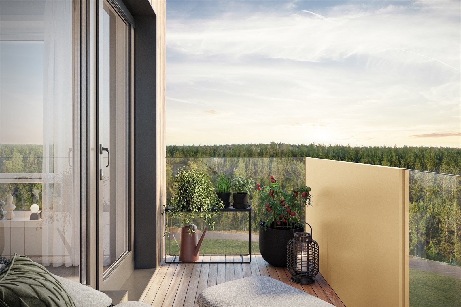 Alle leilighetene har egen balkong eller markterrasse. Balkongene leveres med trendy glassrekkverk og en del farget glass Galleribilde