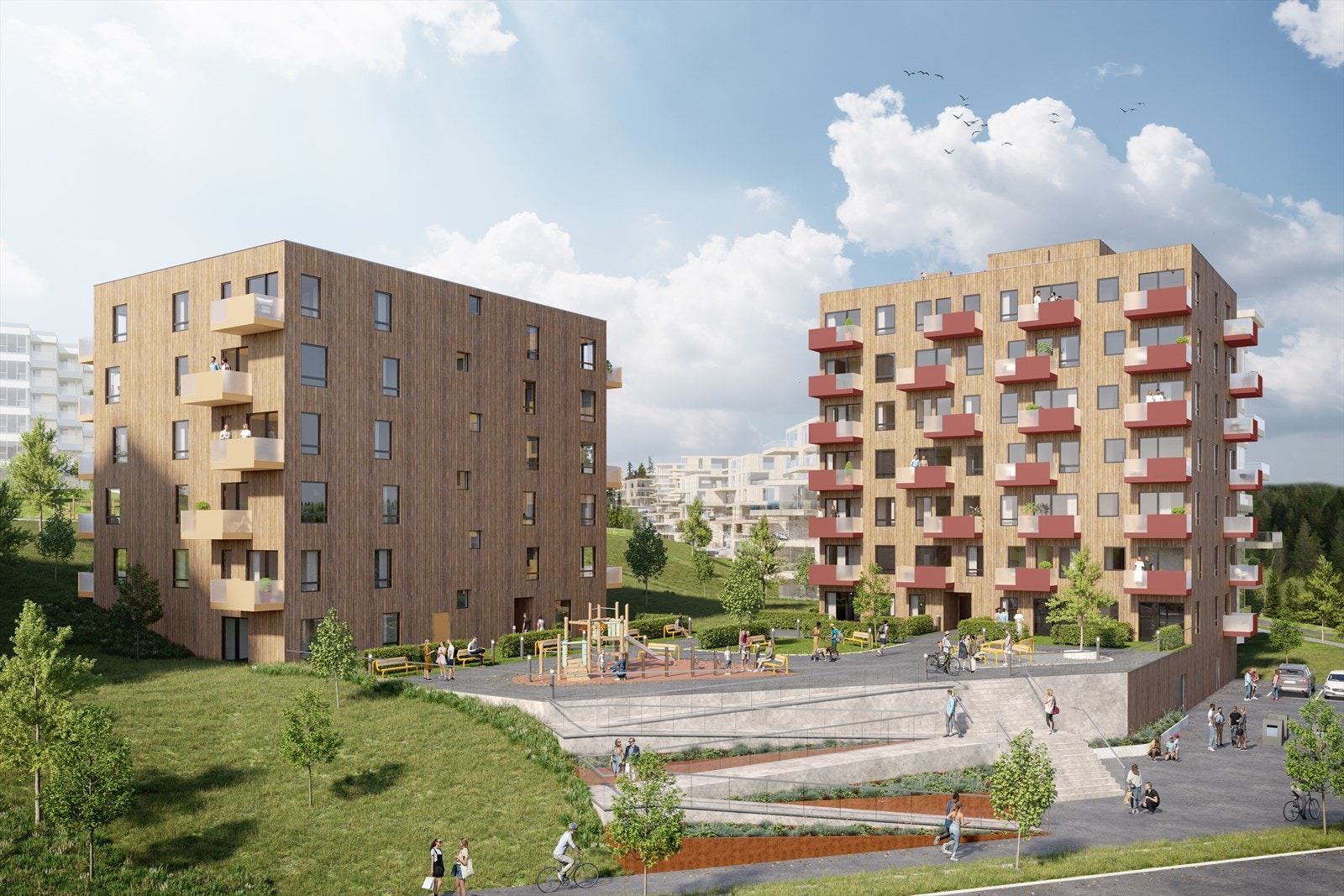 Sole 360 trinn 2 består av to blokker - Bygg A og B. Dett vil være ett felles sameie med felles garasjeanlegg og fellesområder Galleribilde