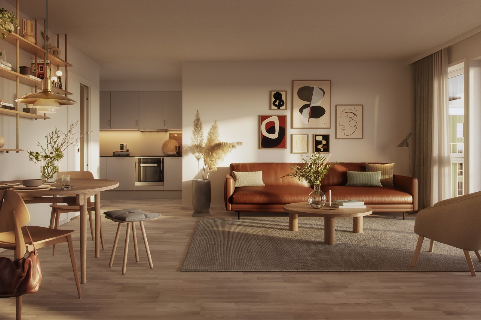 Stue og kjøkken fra 4-roms på 89 kvm Galleribilde