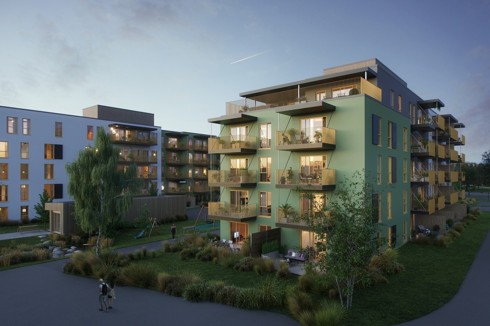 Asper hageby, hus B med hus C i bakgrunnen Galleribilde