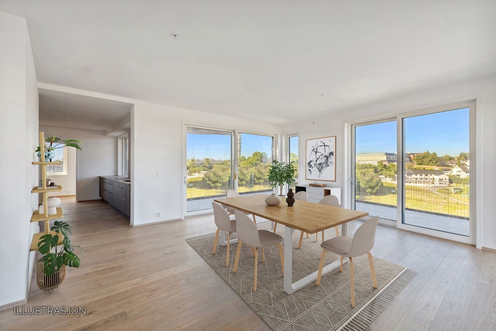 EiendomsMegler 1 v/ Katrine Brekke Borren har gleden av å presentere en svært flott og eksklusiv toppleilighet på 128 kvm og fantastisk utsikt! Virtuell møblert bilde. Galleribilde