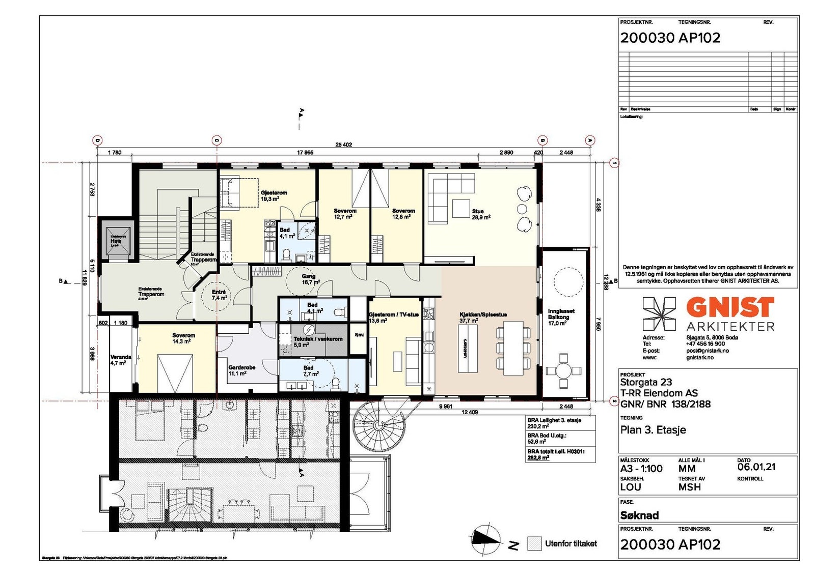 Leilighet i 3 etasje på 230 kvm med 52,6 kvm Galleribilde