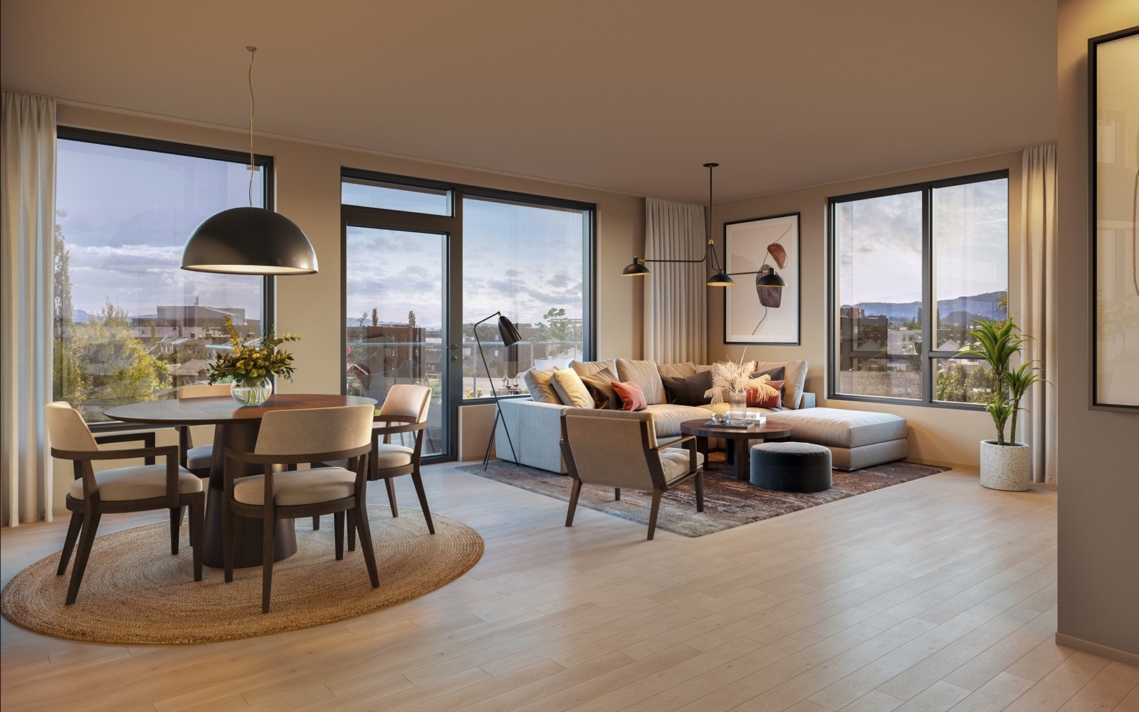 Leilighetene vil få god standard med 1-stavs eikeparkett med vannbåren varme i gulv og store vindusflater. Galleribilde