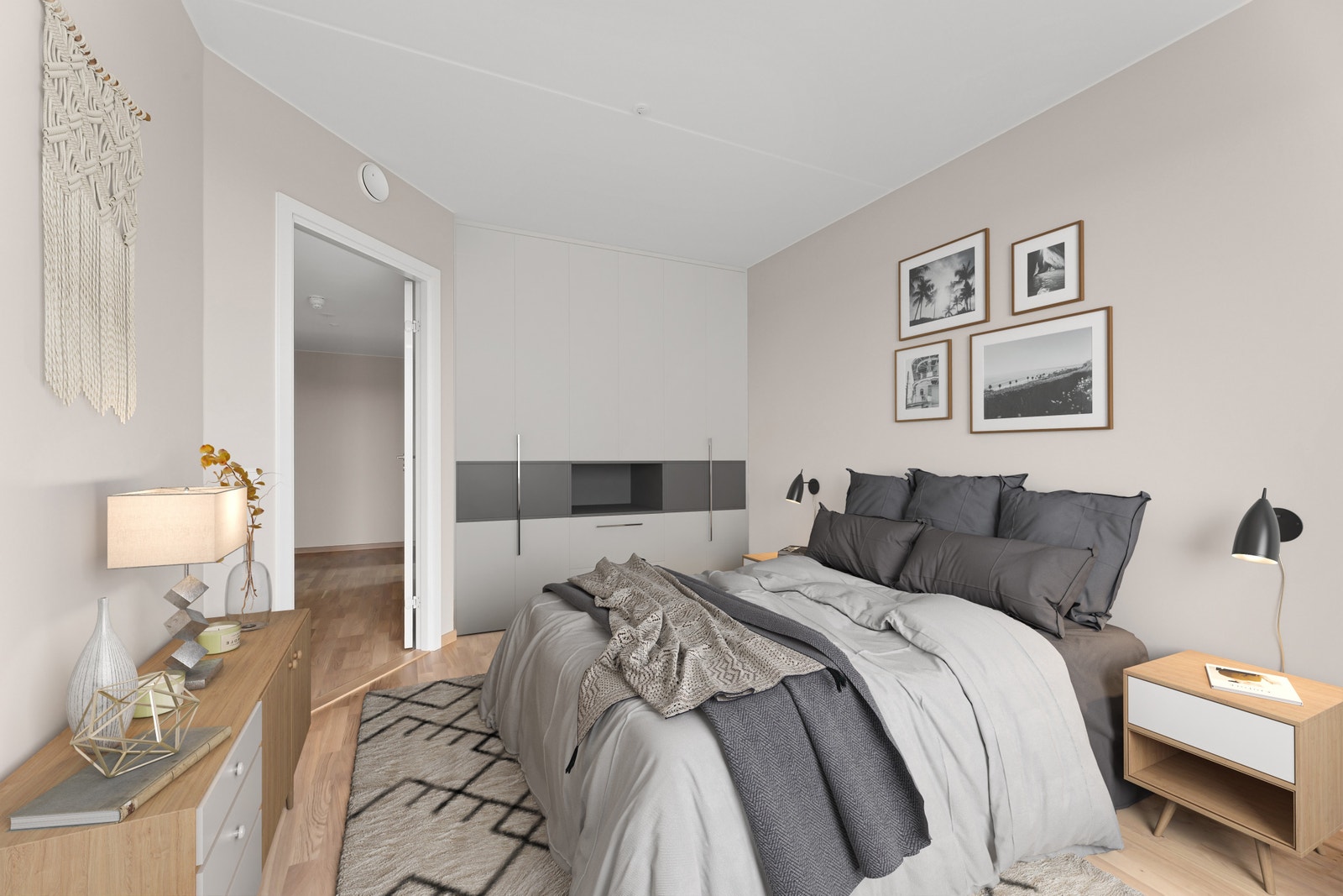 Leiligheten har tre store soverom, alle med god plass til innredning. Bildet er digitalt innredet, avvik vil forekomme Galleribilde