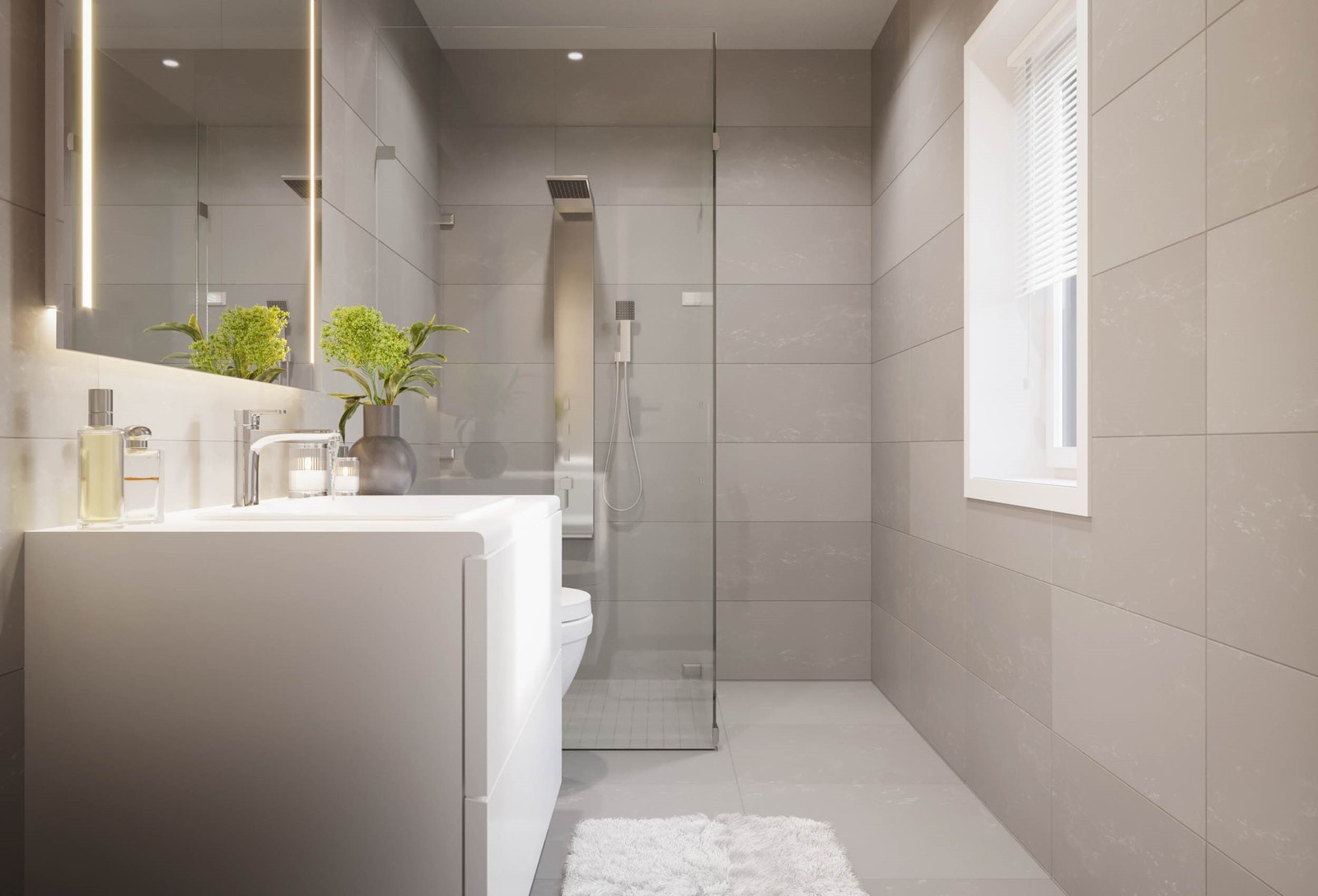 Hver bolig får tre bad, hvorav to vil ligge i hoveddelen av boligen og ett i eventuell praktikantdel. Galleribilde