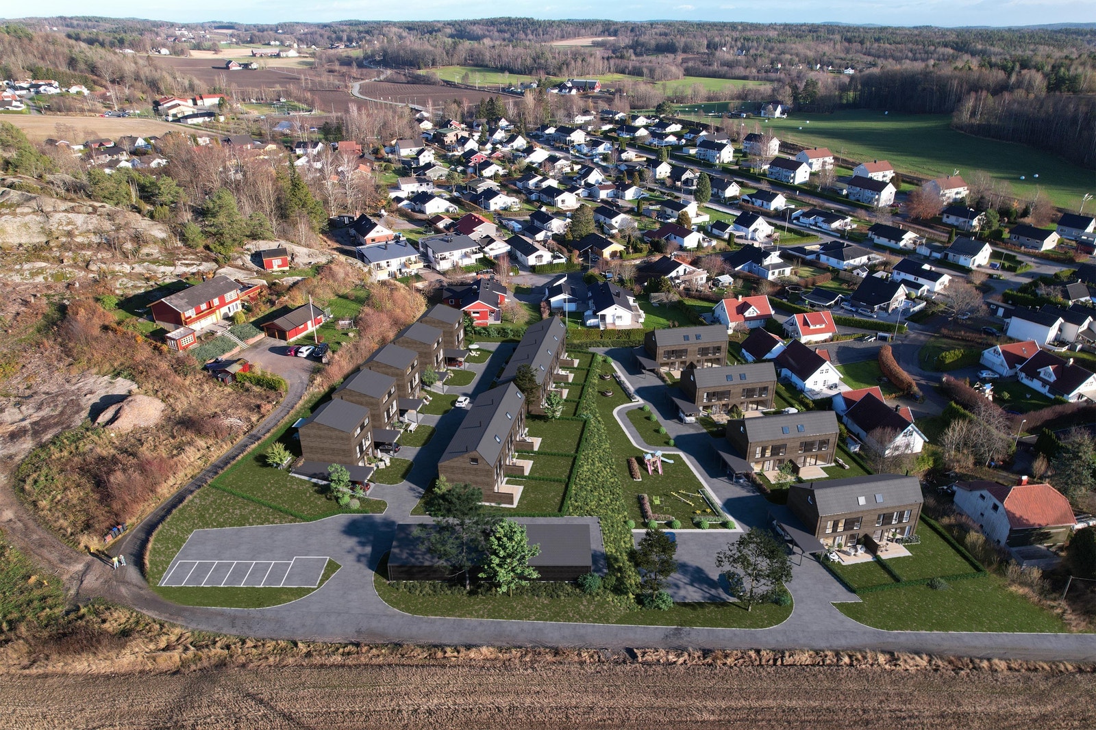Boligene er bygd i et sentralt, familievennlig boligområde på Dverdal i Sandefjord kommune, ca. 2 km øst for sentrum. Galleribilde