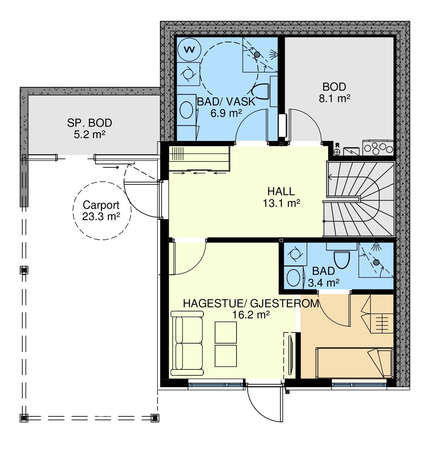 Planløsning 1. etasje med hybel Galleribilde