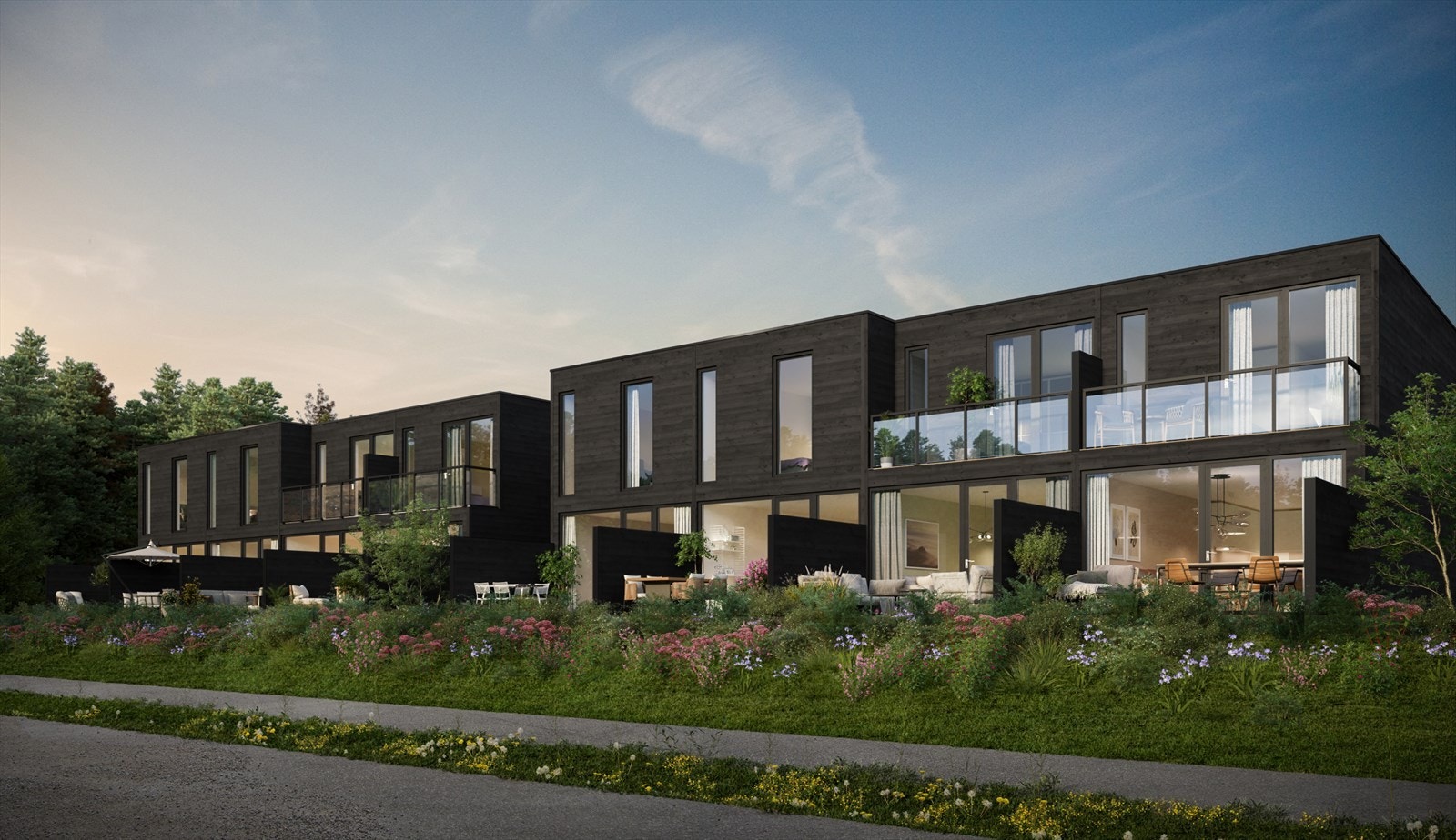 Byggetrinn 1 består av 20 rekkehus over to til tre plan, fordelt på fire hustyper. Boligene får tilnærmet lik planløsning, med moderne innredninger fra Strai, pent laminatgulv i enstavs design, vannbåren gulvvarme og balansert ventilasjon. Galleribilde