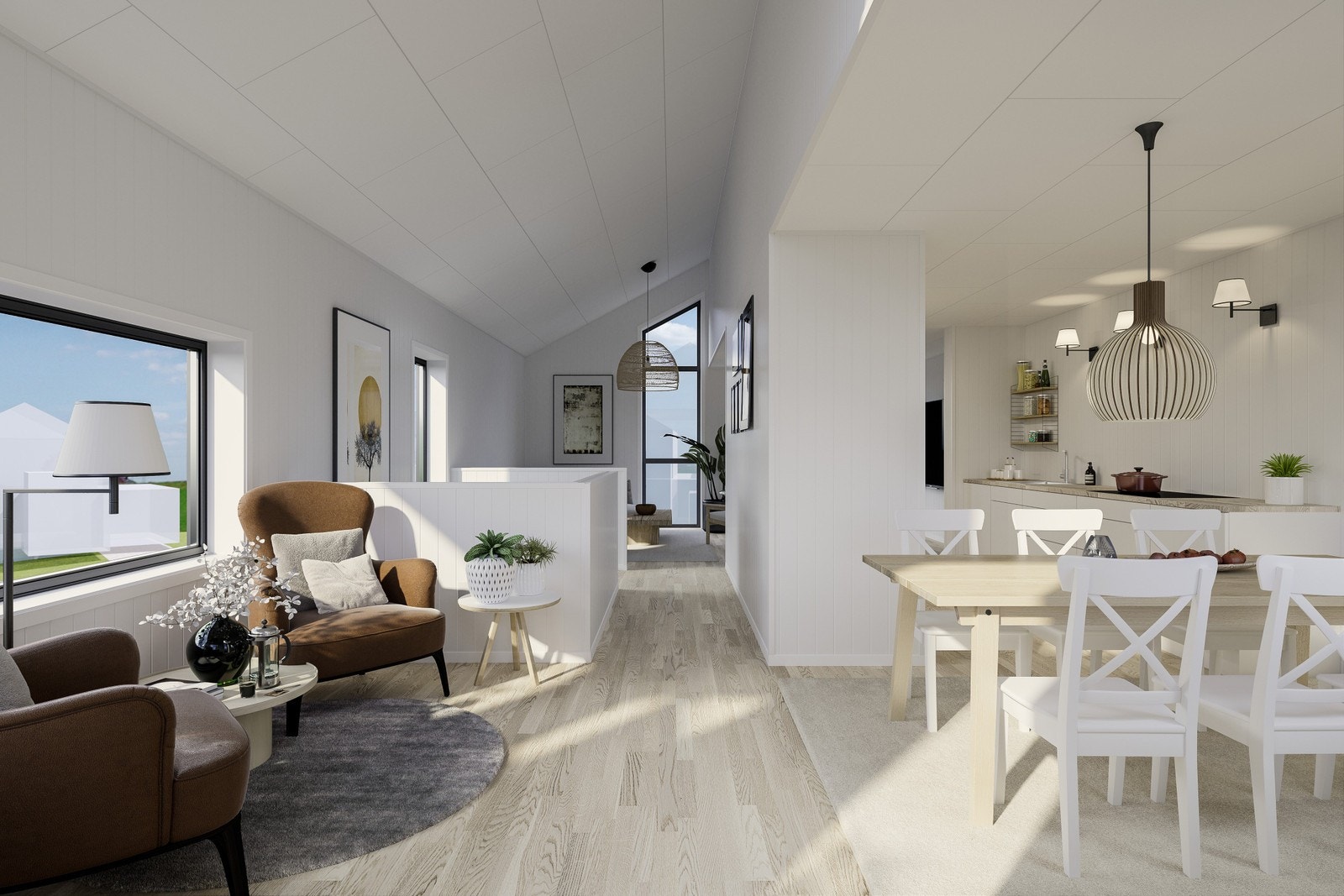 Illustrasjon Rekkehus A1, 2.etg (kan avvike): Store vindusflater og gjennomlysning gjør 2 etasjen særdeles lys og trivelig. Galleribilde