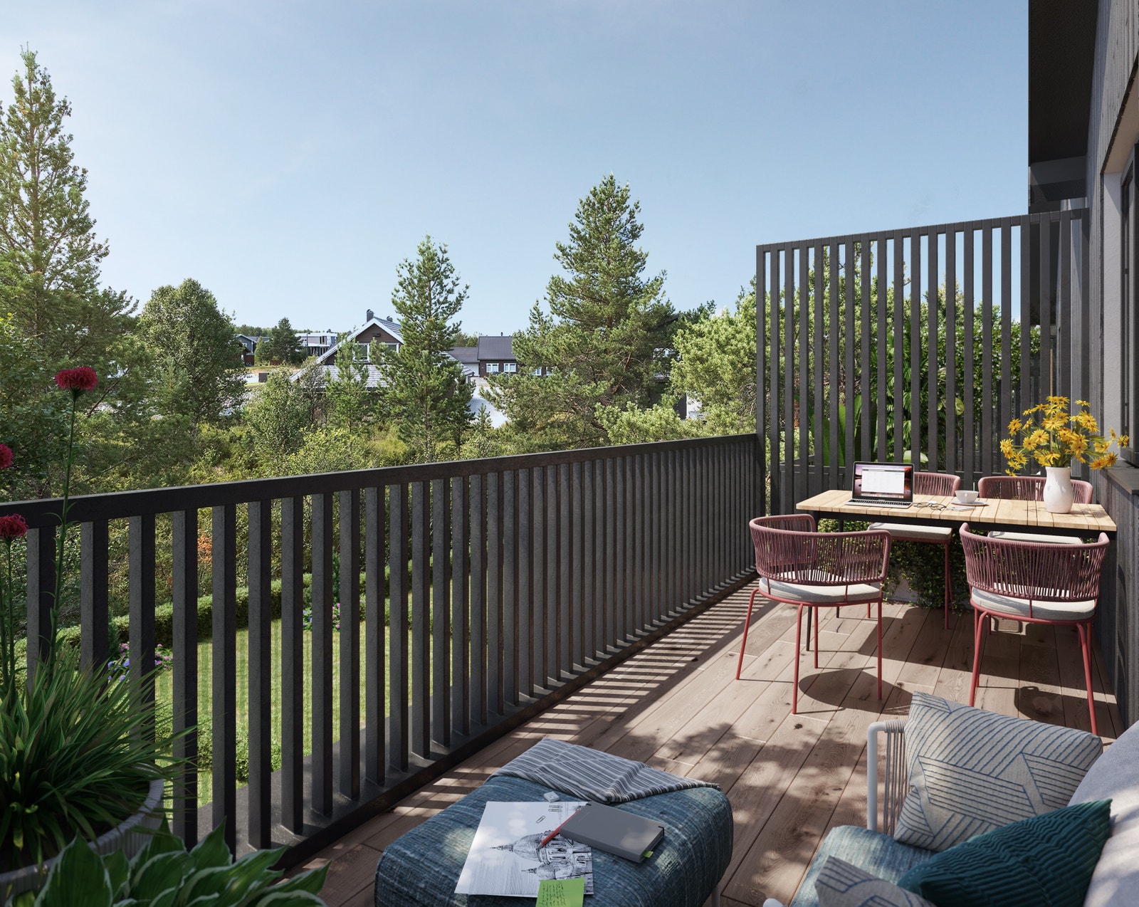 Illustrasjon; utsyn fra terrasse i 2.etg mot vest Galleribilde