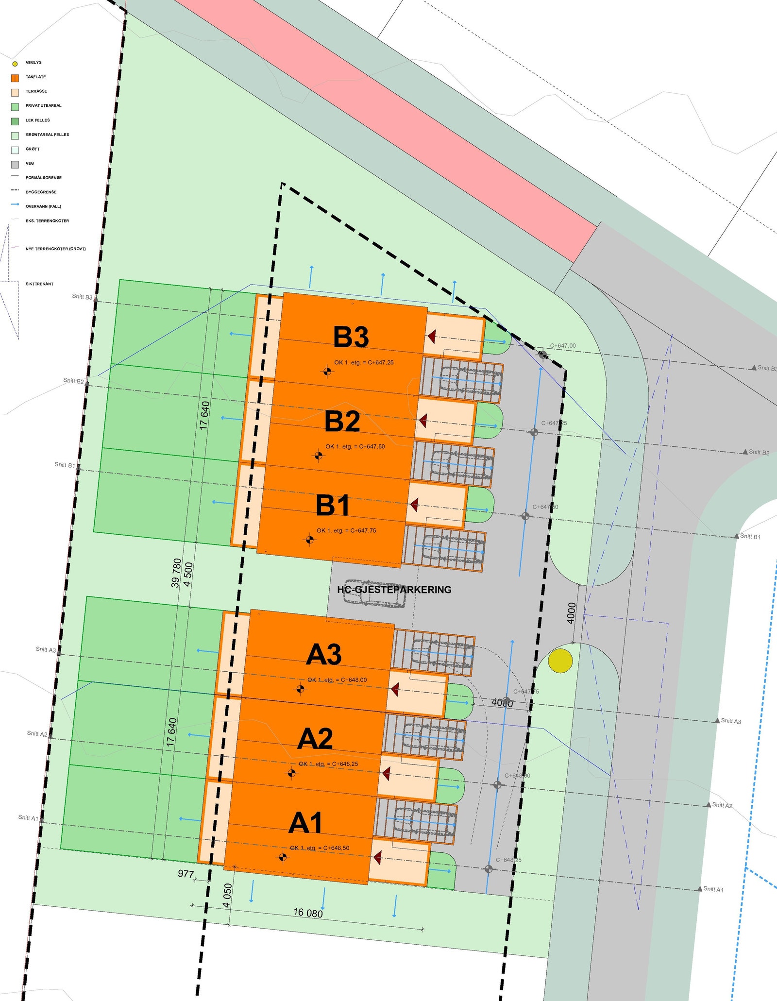 Situasjonsplan for rekkehusene A1-3, B1-3 Galleribilde