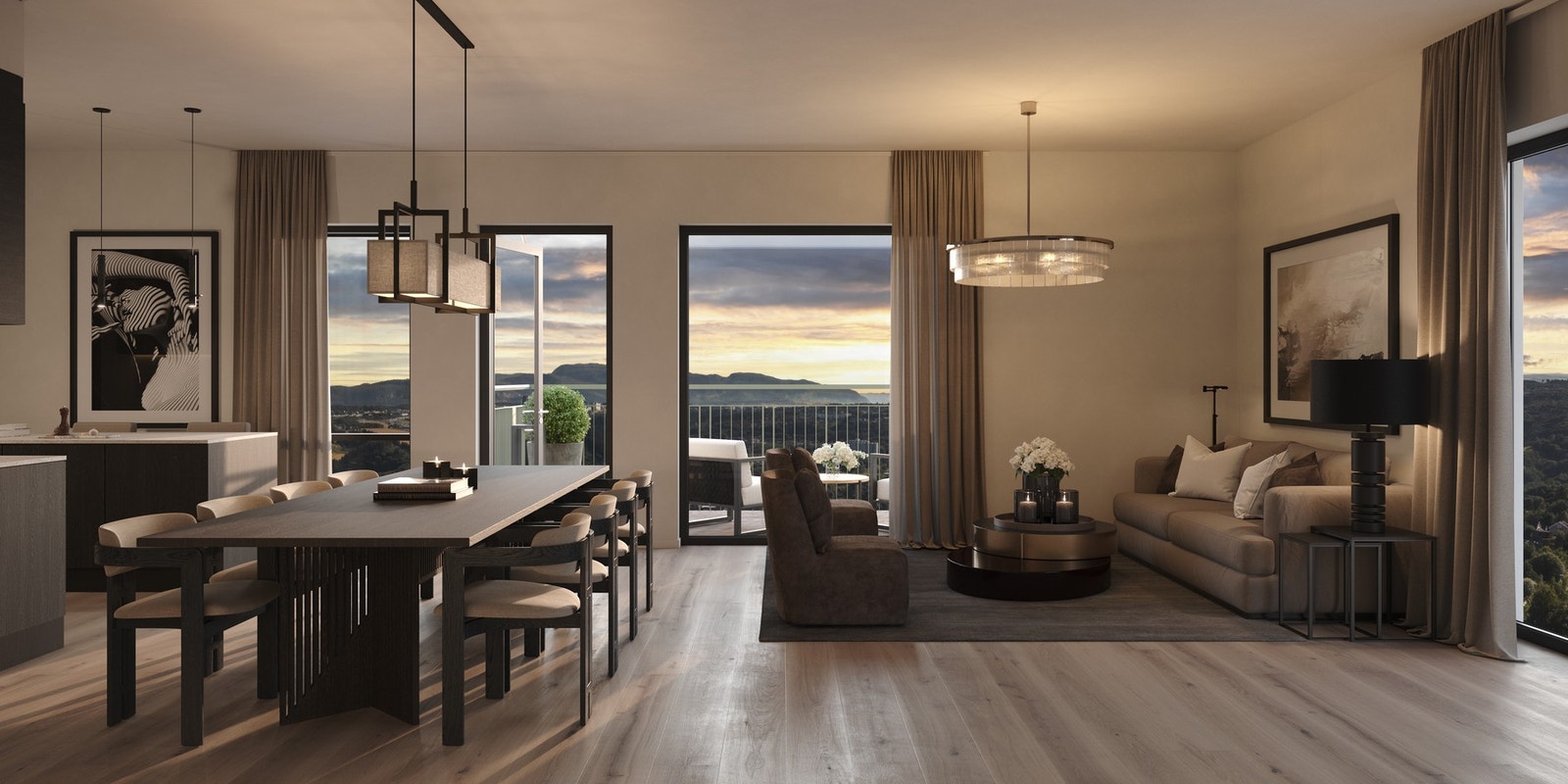 Flott 3/4-roms leilighet beliggende i byggets 9. etasje! Leiligheten kommer med hele 3 balkonger og fantastisk utsikt. Illustrasjon, avvik vil forekomme. Galleribilde