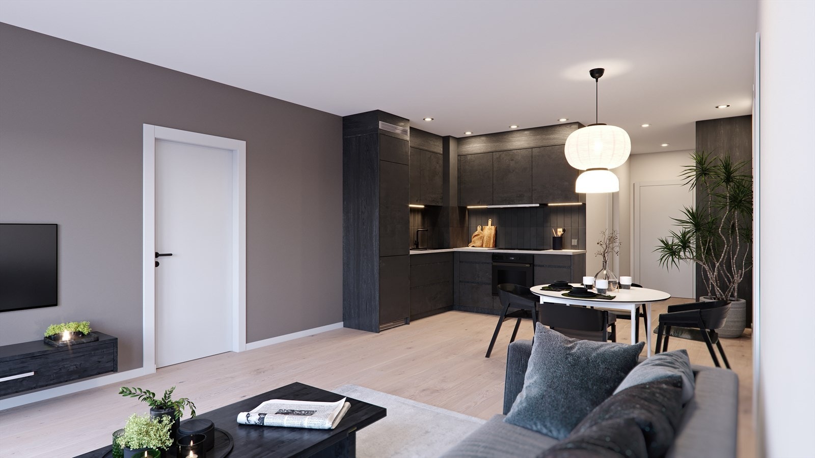 Leilighetene blir levert med gjennomgående god standard og flott kjøkkeninnredning fra HTH, Designa, Norema eller tilsvarende med integrerte hvitevarer fra Siemens Galleribilde