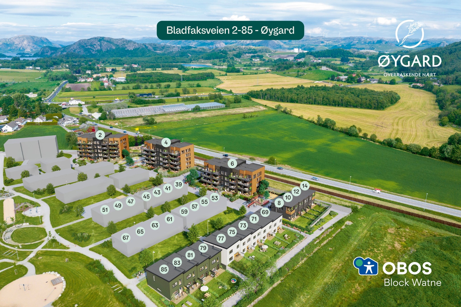 Bladfaksveien har en fin blanding av leiligheter og rekkehus. Noe for enhver smak! Galleribilde