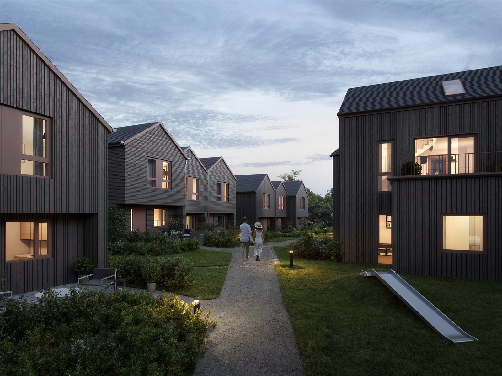 Velkommen til Sandsliåsen Hageby! Et nytt boligprosjekt fra Selvaag Bolig med 12 nye rekkehus! (Illustrasjon - avvik vil kunne forekomme) Galleribilde