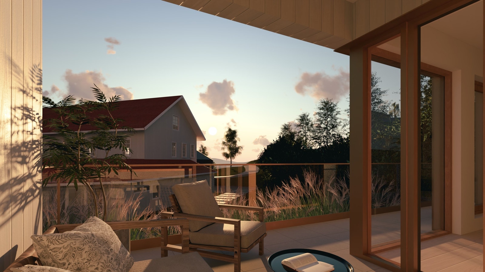 Her på balkongen kan kveldssola nytes til sene timer på sommeren. Mulighet for innglassing av den overbygde delen av balkongen. Illustrasjon, avvik vil forekomme. Galleribilde