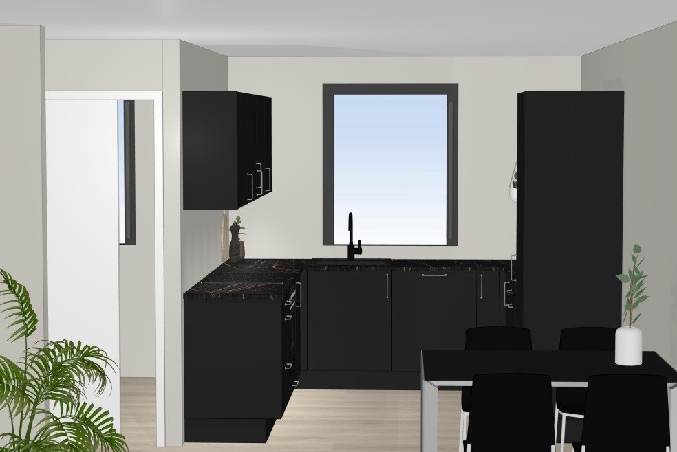 Romslig kjøkken med god plass til spisebord Galleribilde