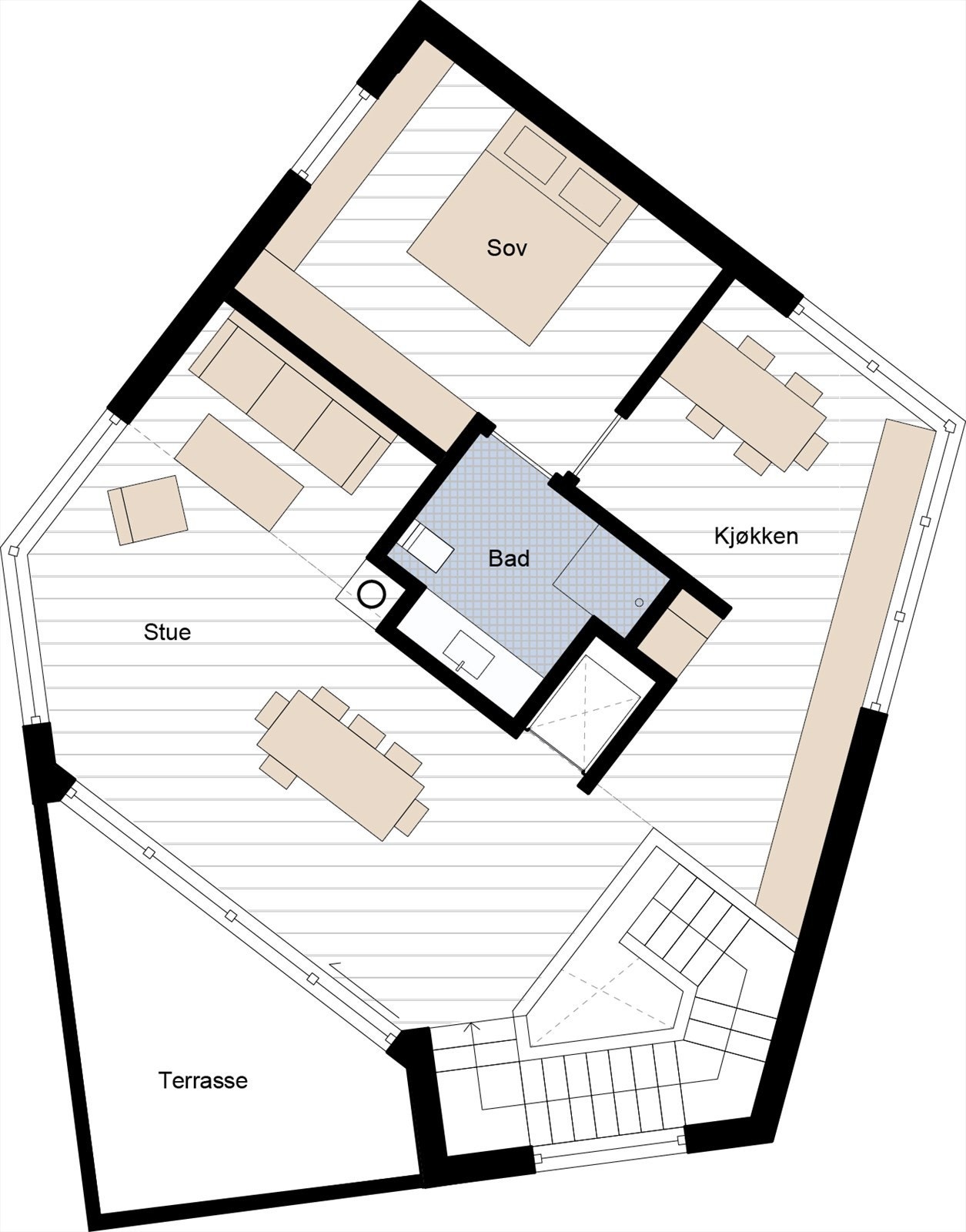 Alternativ planløsning i 3 etasje (tilvalg).
Dersom behovet er annerledes en planlagt løsning, er det er et alternativ, slik det kommer ekstra soverom og bad også i øverste etasje. På denne måten skal man kunne tilpasse de fleste behov. Galleribilde