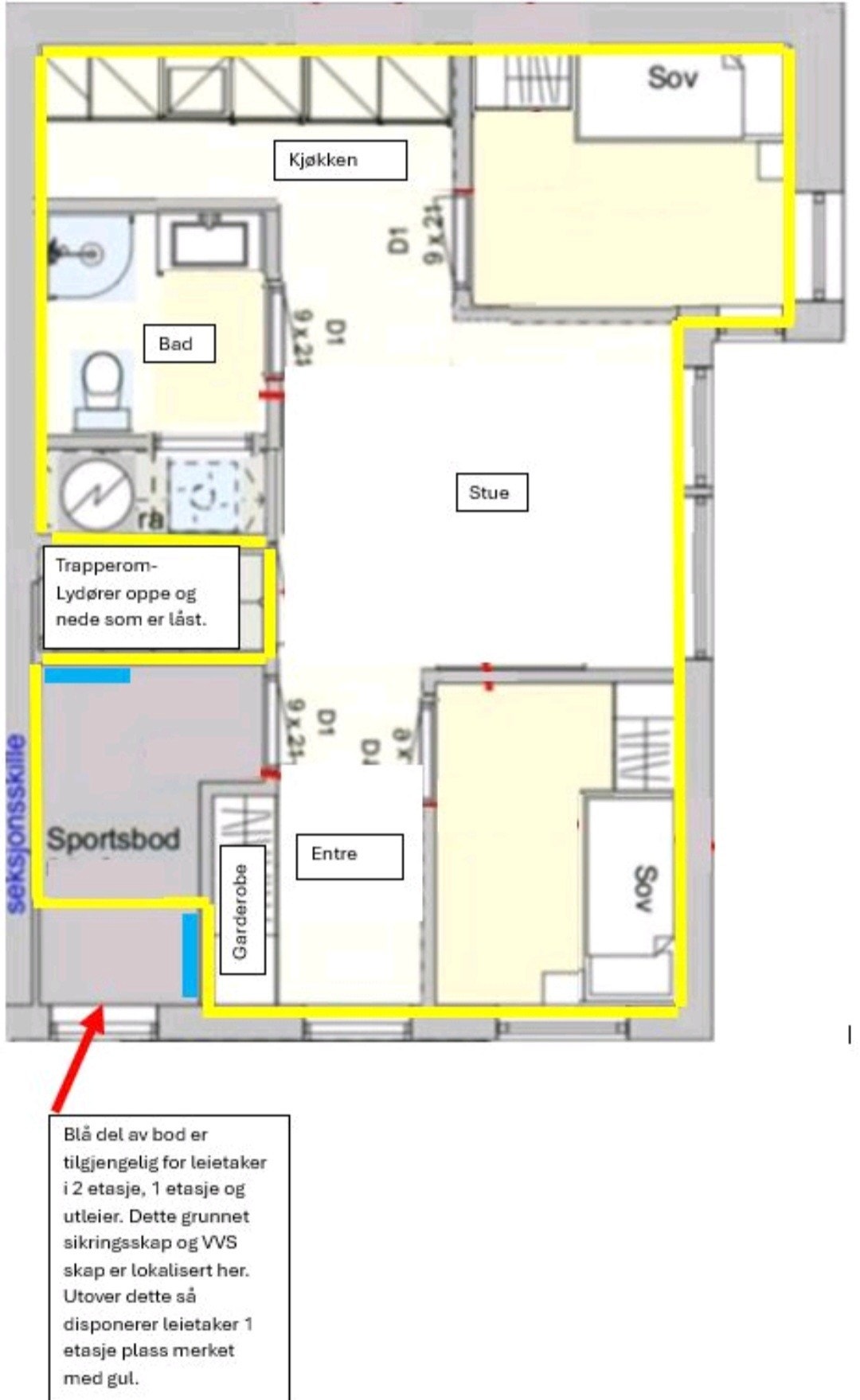 Hybelleilighet 2 - 1 etasje - Planløsning(Ledig for utleie) Galleribilde