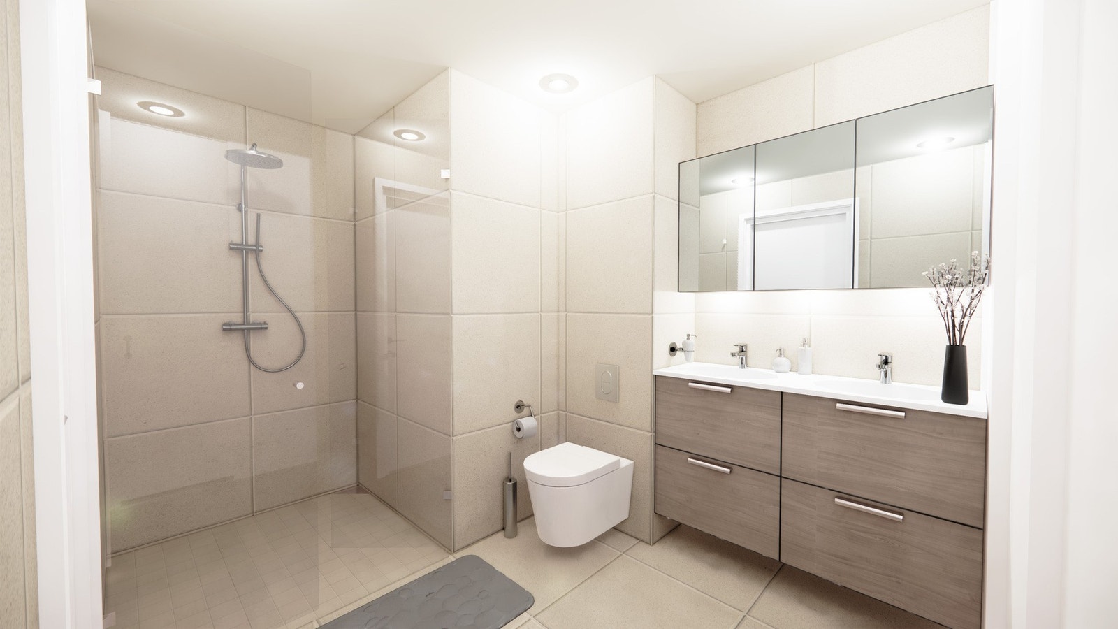 Bad leilighetstype B og C. 2.- 4. etg. Illustrasjonsbilde leilighetene 03 og 02 Galleribilde