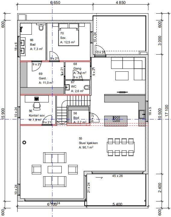 Planløsning hovedplan. Galleribilde