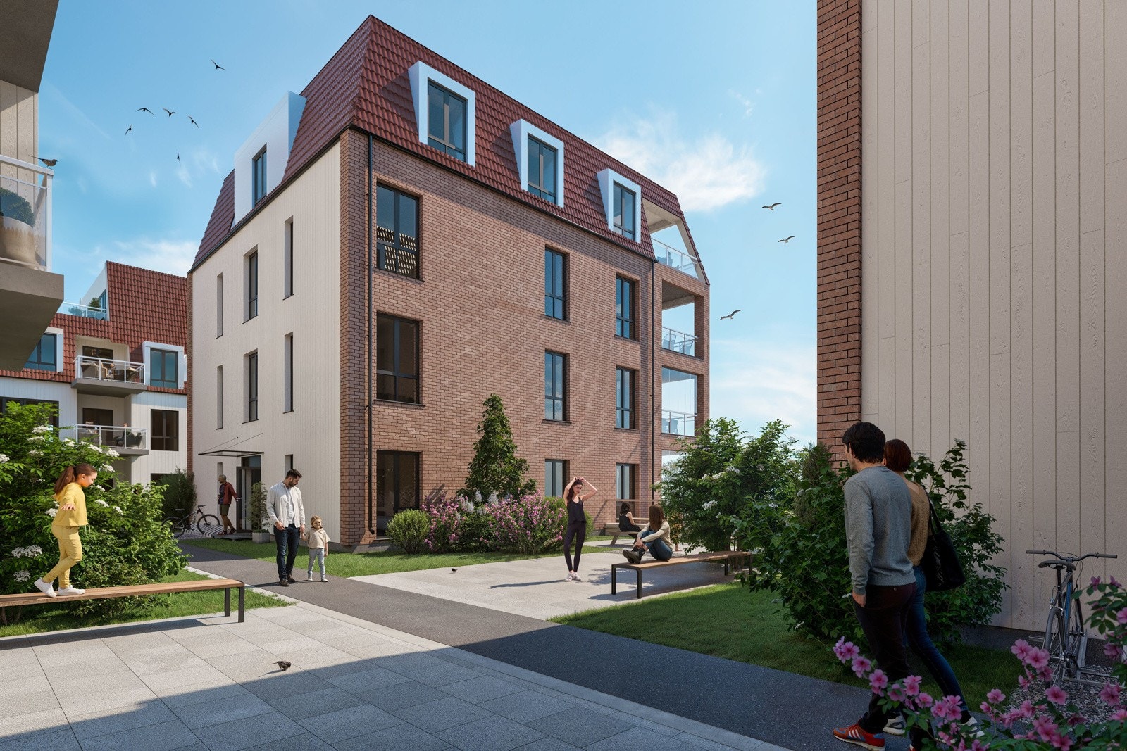 Illustrasjon av hyggelig fellesareal/gårdsrom Galleribilde