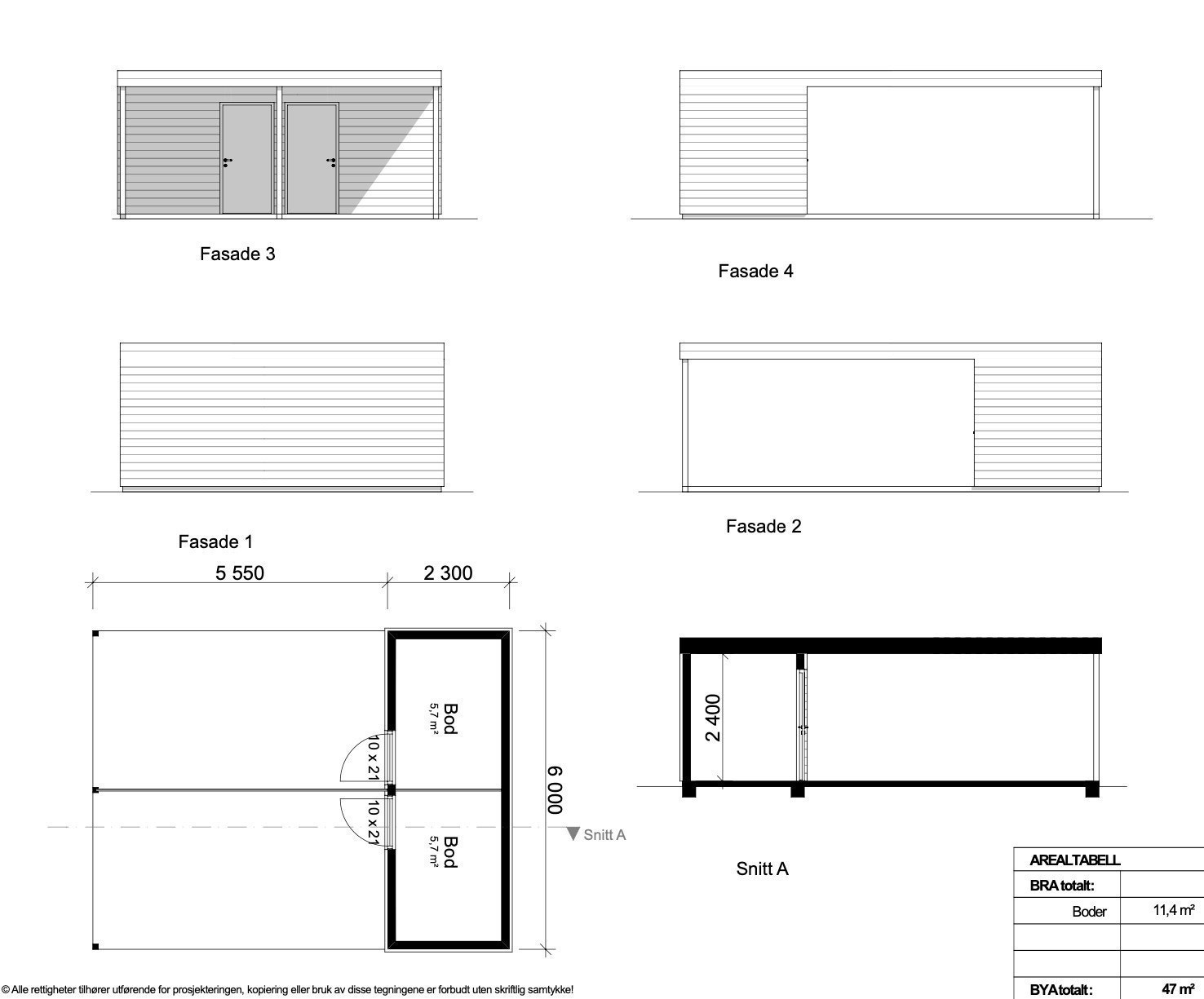 Plantegning carport m/ sportsbod. Galleribilde