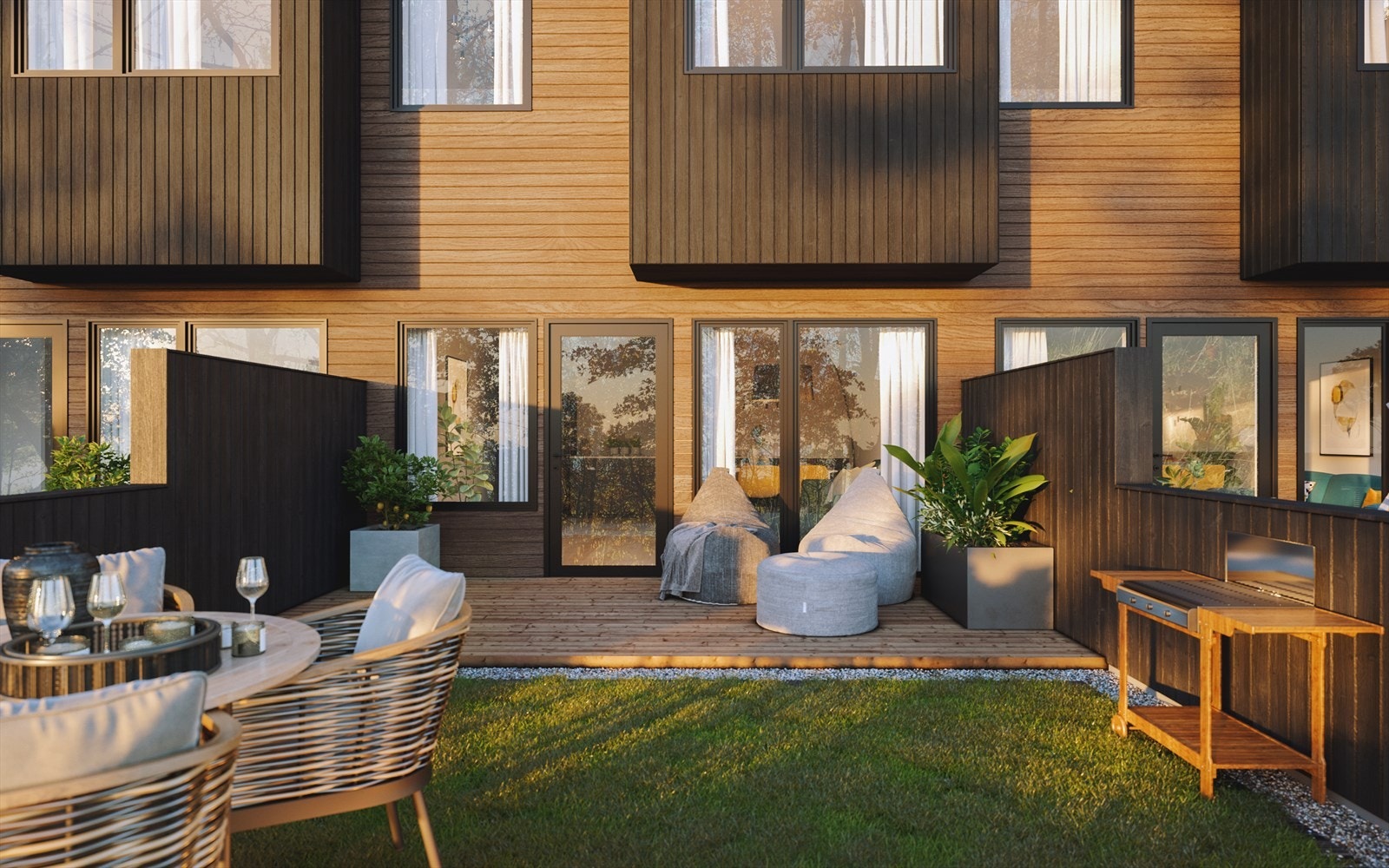 Hage rett utenfor stuen. Et perfekt utendørsområde for avslapning og familietid.( Illustrasjon, se leveransebeskrivelse). Galleribilde