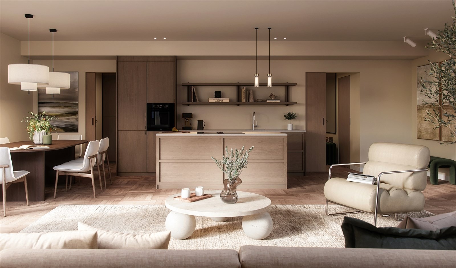 Sammen med Einar Jarmund & Co arkitekter har vi vært opptatt av at Nobels gate 16 skal bli et vakkert hus og et vakkert sted. Illustrasjon leilighet 3.2. Galleribilde