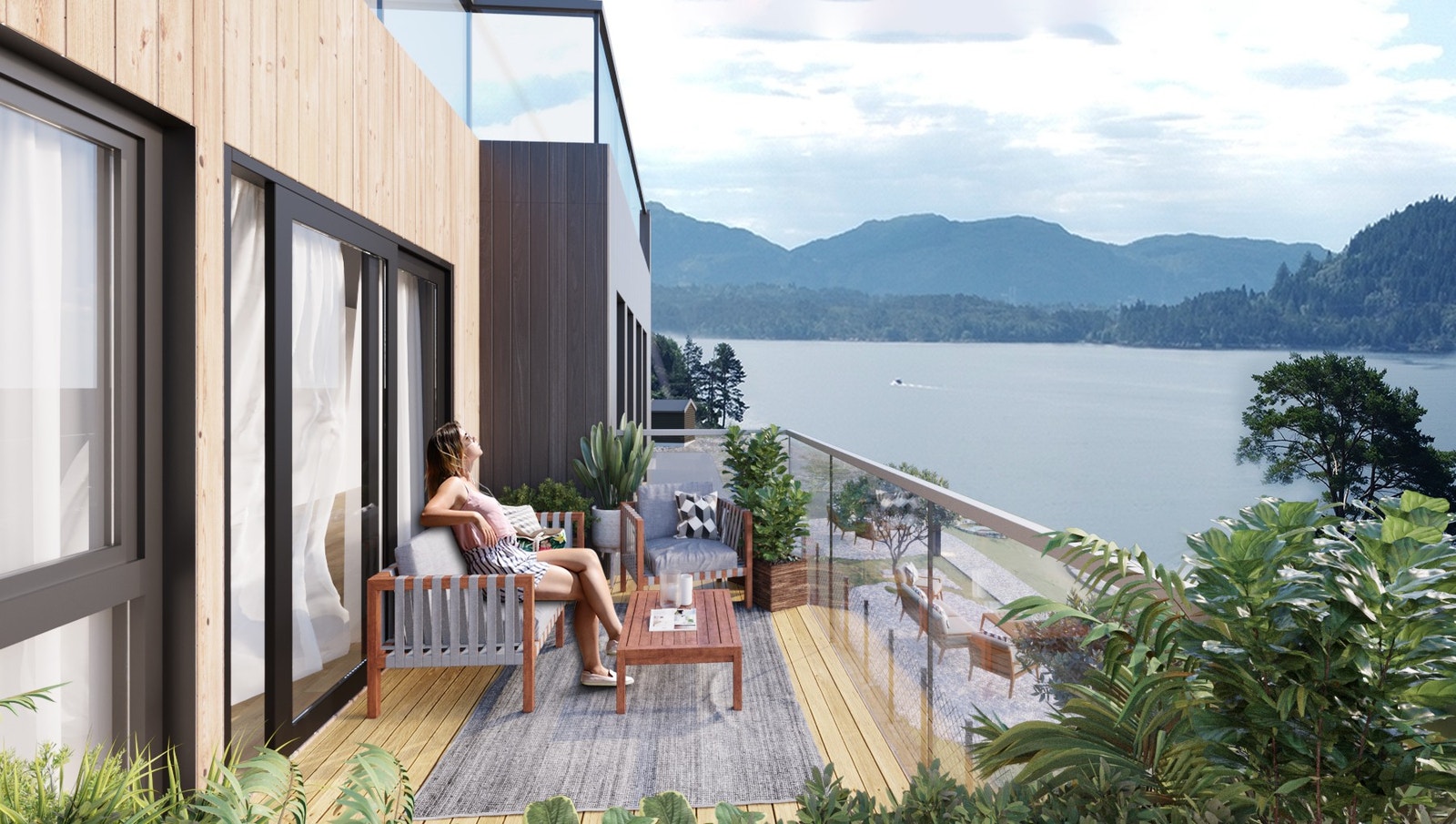 Nummer 3 - trukket litt fram sammen med nummer 2. Får nydelig utsikt både fra balkong og takterrasse. Galleribilde